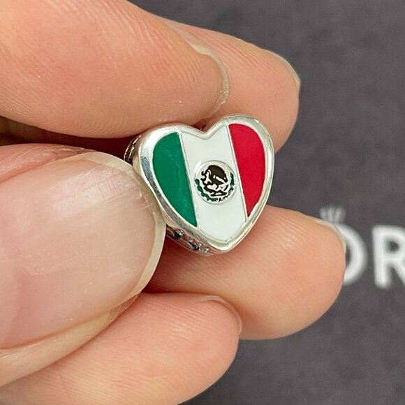 2 Pandora Mexico Flag Charm Heart Bead Charm Love Mexico S925 Sterling Silver - Picture 2 of 4